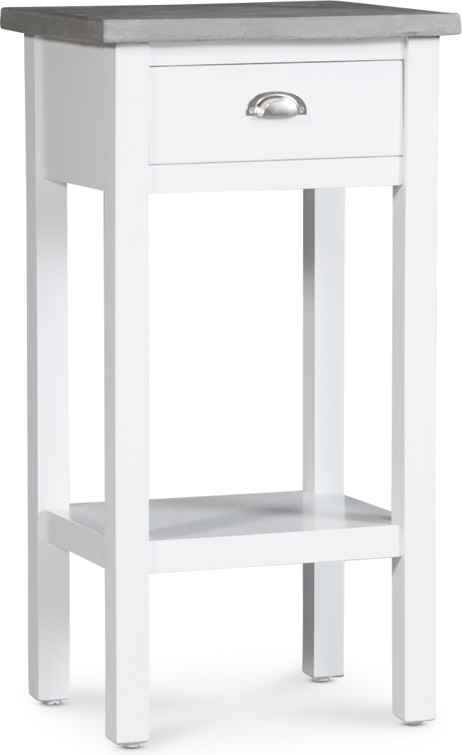 S�ngbord 75 cm h�gt vitt cement topp + M�beltassar