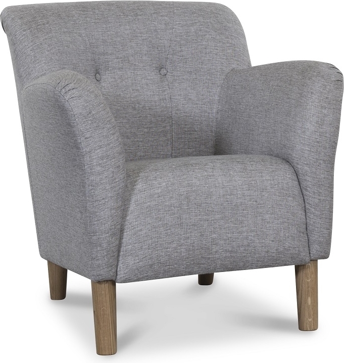 Clubfåtölj i grått tyg med ekben + Textilvård för möbler Clubfåtölj i grått tyg med ekben + Textilvård för möbler