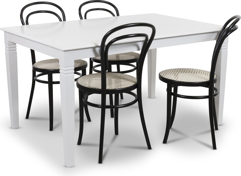 Mellby matgrupp 140 cm bord med 4 st svarta Thonet No14 stolar - Vit / Svart + 4.00 x