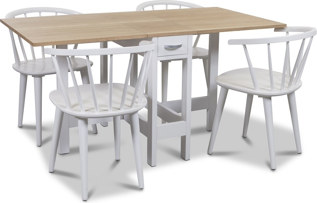 Signum matgrupp Slagbord vit/ek med 4 st vita fredrik pinnstolar med karm