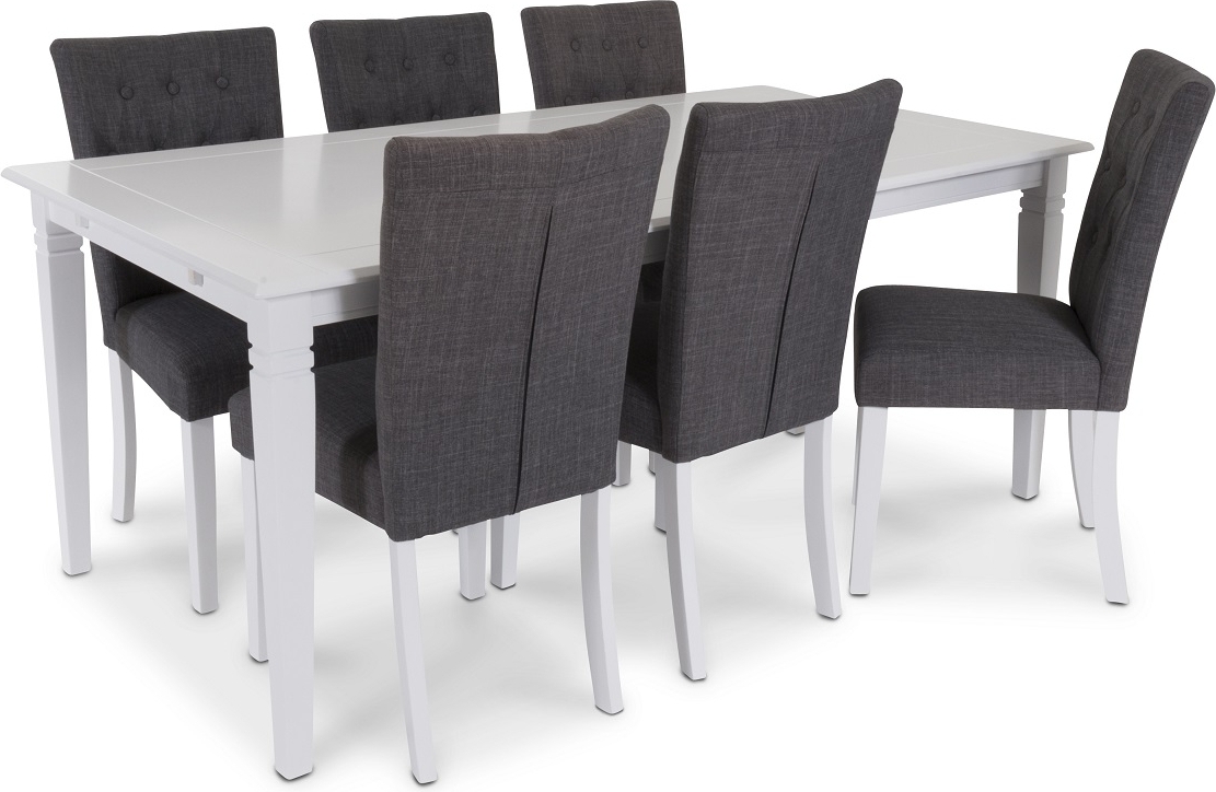 Sandhamn Matgrupp; Bord 180x95 cm med 6 st Crocket stolar - Vit / Gr�