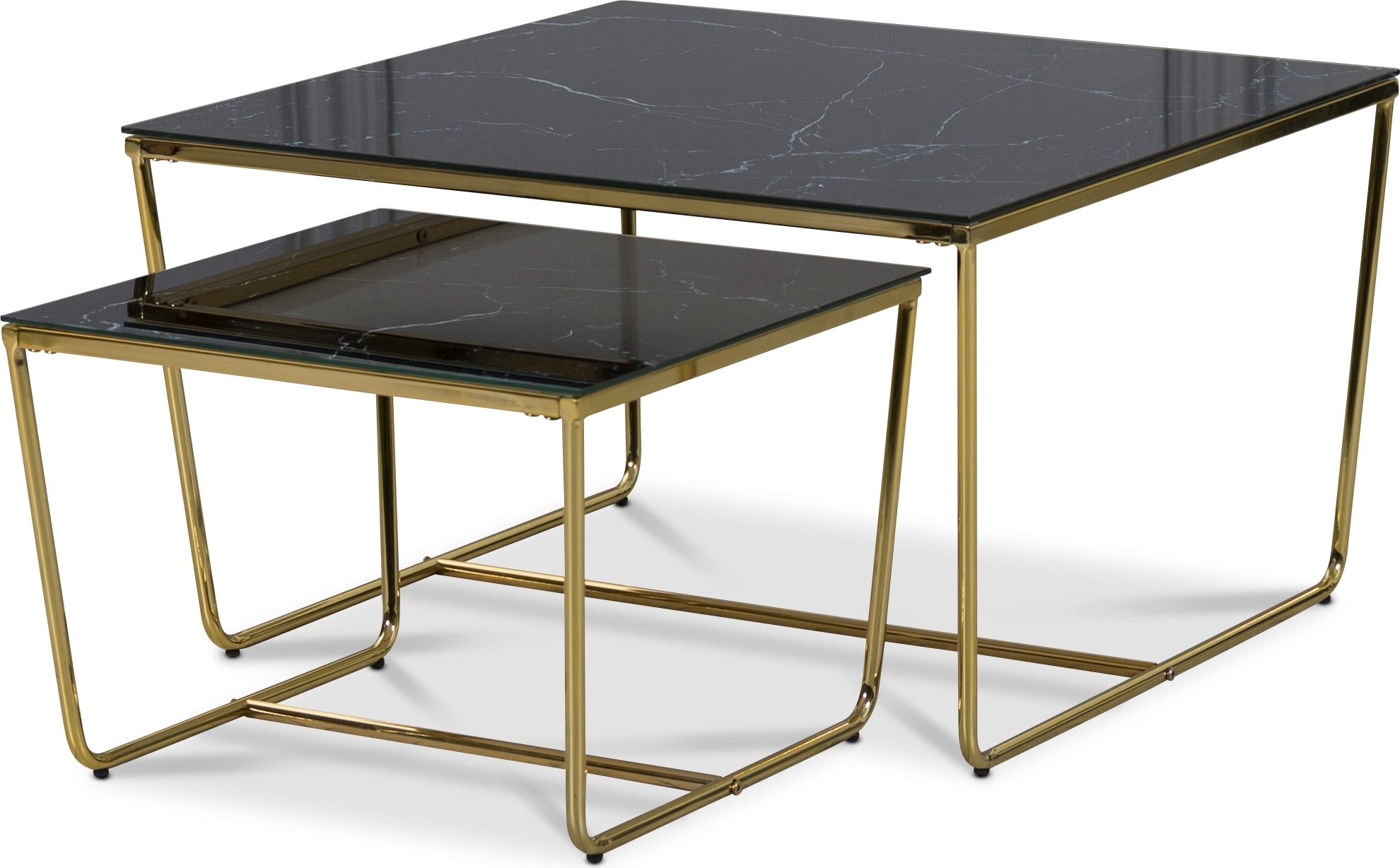 Stella Satsbord 75 x 75 cm - Svart marmorerat glas / M�ssingsf�rgat underrede