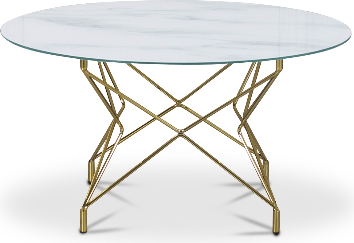 Soffbord Star 90 cm - Vitt marmorerat glas / m�ssingsf�rgat underrede