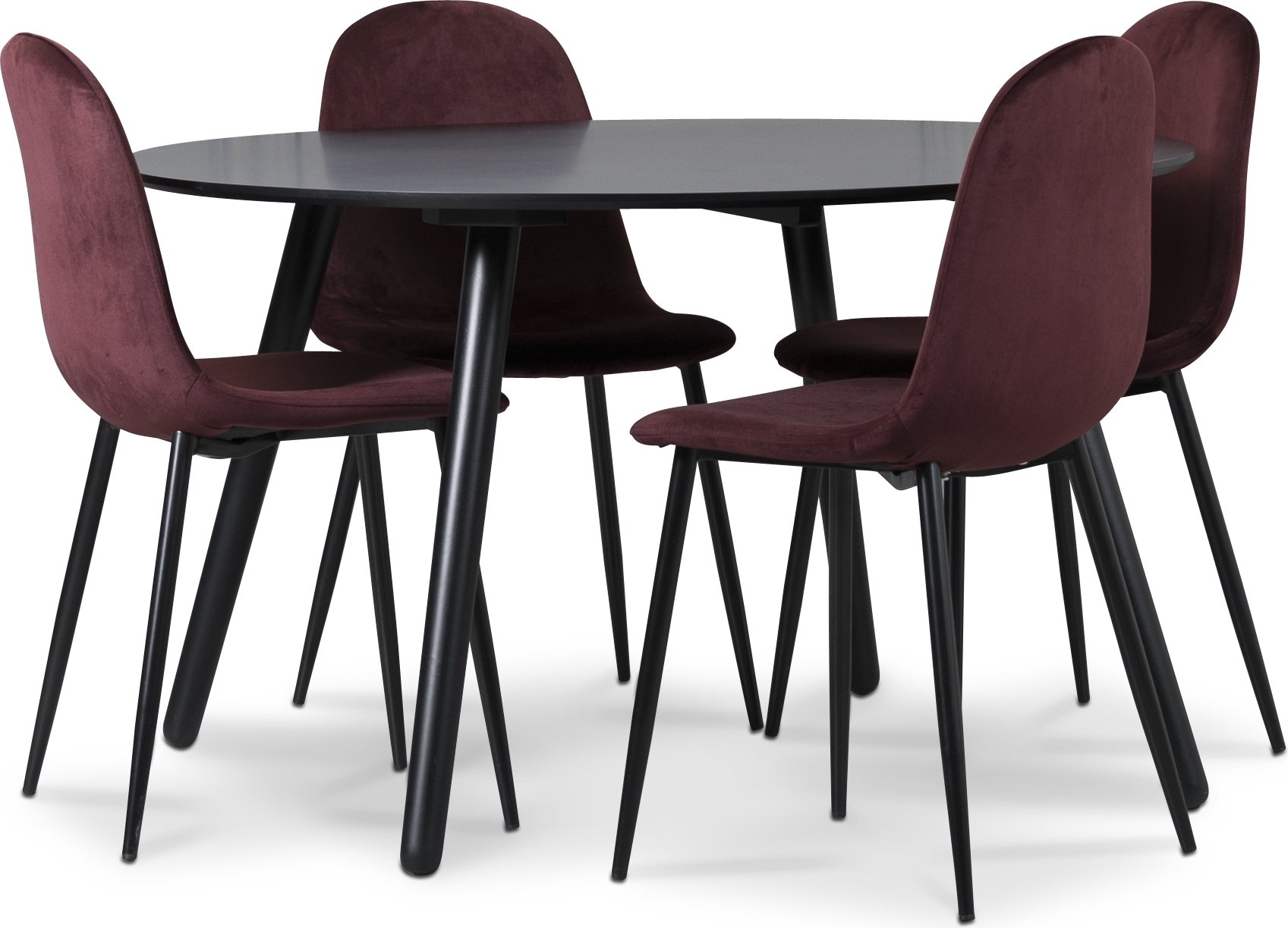 Rosvik matgrupp, matbord med 4 st Carisma sammetsstolar - Bordeaux/Svart