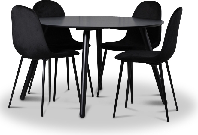 Rosvik matgrupp, matbord med 4 st Carisma sammetsstolar - Svart/Svart