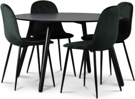 Rosvik matgrupp, matbord med 4 st Carisma sammetsstolar - Svart/Gr�n