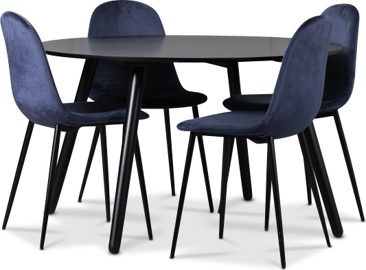 Rosvik matgrupp, matbord med 4 st Carisma sammetsstolar - Svart/Bl�