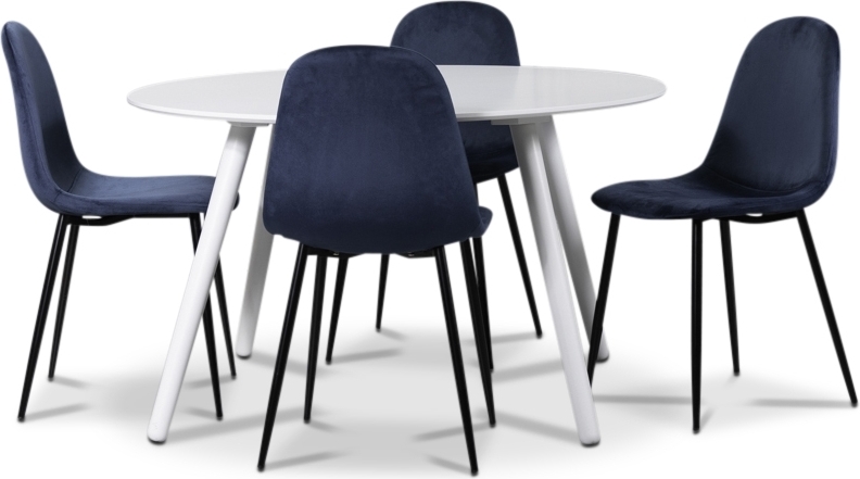 Rosvik matgrupp, matbord med 4 st Carisma sammetsstolar - Vit/Blå Rosvik matgrupp, matbord med 4 st Carisma sammetsstolar - Vit/Blå