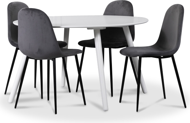 Rosvik matgrupp, matbord med 4 st Carisma sammetsstolar - Vit/Gr� + 4.00 x Stolsdyna