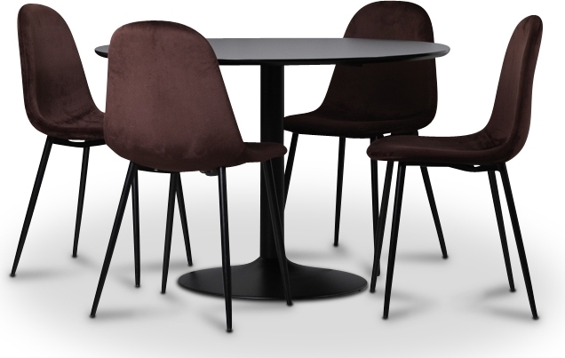 Seat matgrupp, matbord med 4 st Carisma sammetsstolar - Svart/Bordeaux