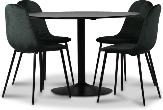 Seat matgrupp, matbord med 4 st Carisma sammetsstolar - Svart/M�rkgr�n