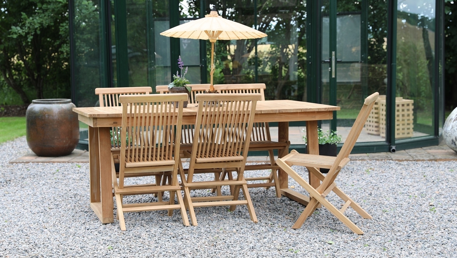 Salt� utematgrupp matbord 180x100 cm med 6 st Salt� matstolar - Teak