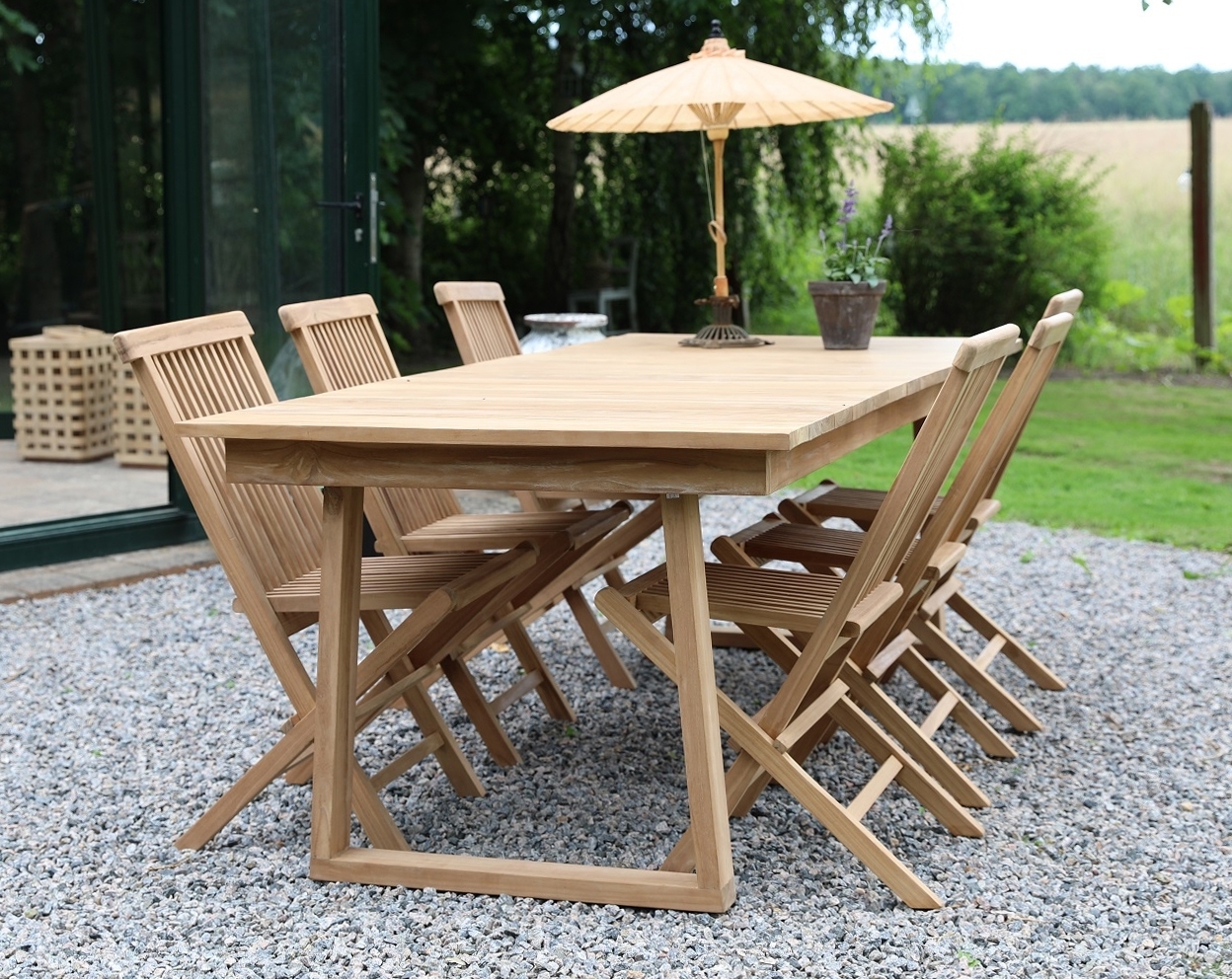 Salt� utematgrupp matbord 240x100 cm med 6 st matstolar - Teak