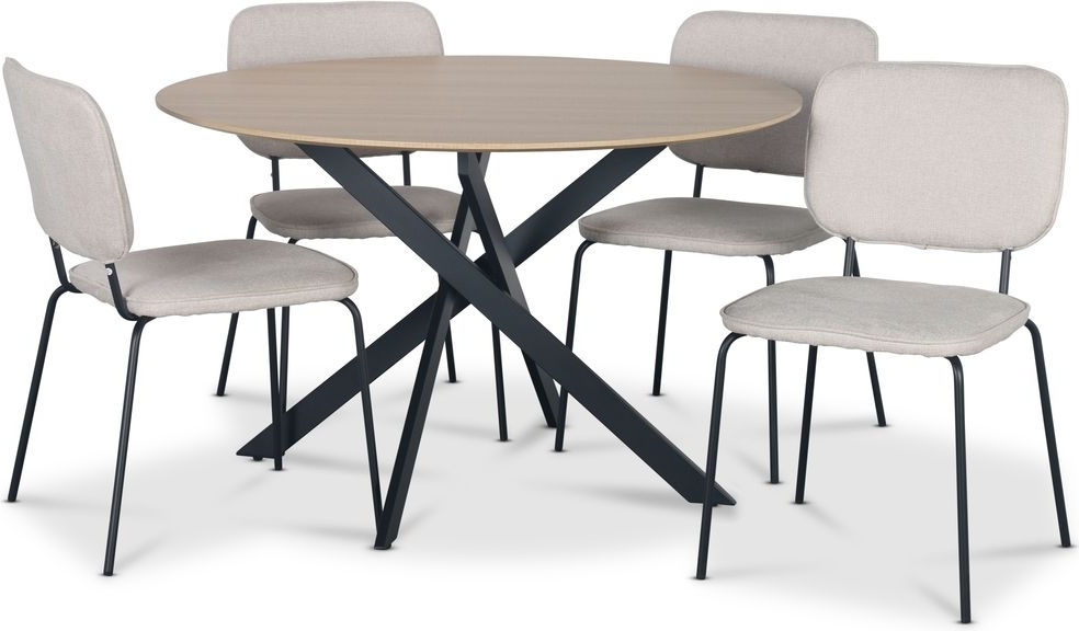 Hogr�n matgrupp �120 cm bord i ljust tr� + 4 st Lokrume beige stolar + 4.00 x Stolsdyna