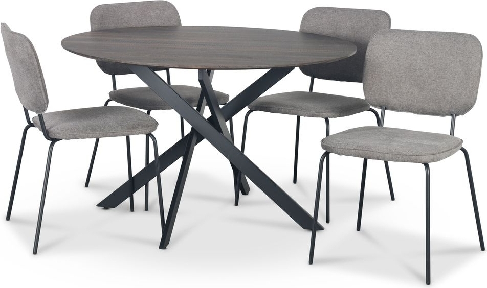 Hogr�n matgrupp �120 cm bord i m�rkt tr� + 4 st Lokrume gr� stolar