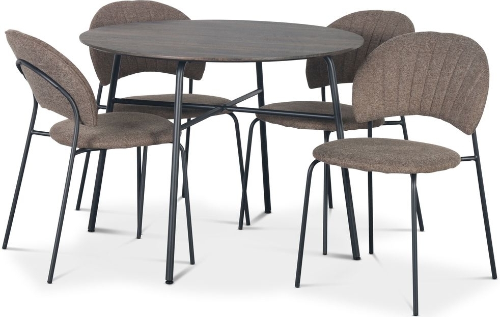 Tofta matgrupp Ø100 cm bord i mörkt trä + 4 st Hogrän bruna stolar Tofta matgrupp Ø100 cm bord i mörkt trä + 4 st Hogrän bruna stolar