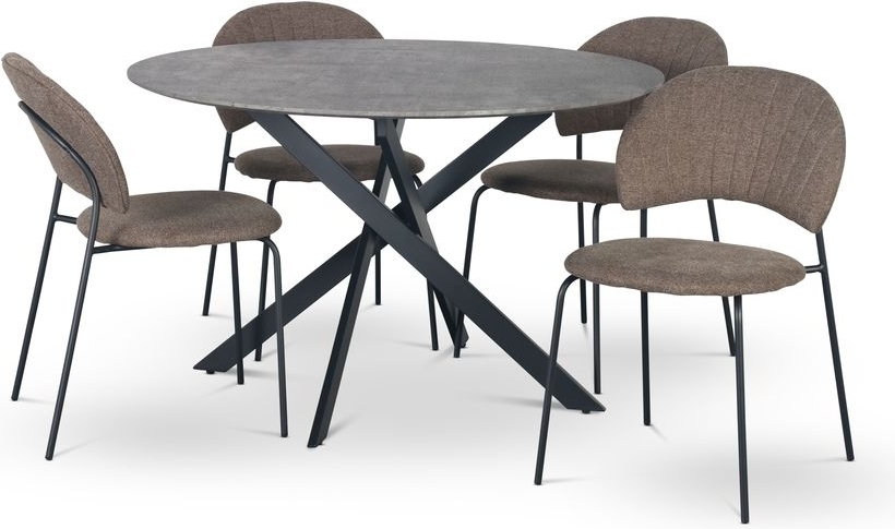 Hogr�n matgrupp �120 cm bord i betongimitation + 4 st Hogr�n bruna stolar