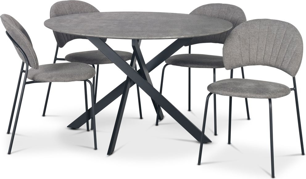 Hogrän matgrupp Ø120 cm bord i betongimitation + 4 st Hogrän grå stolar Hogrän matgrupp Ø120 cm bord i betongimitation + 4 st Hogrän grå stolar