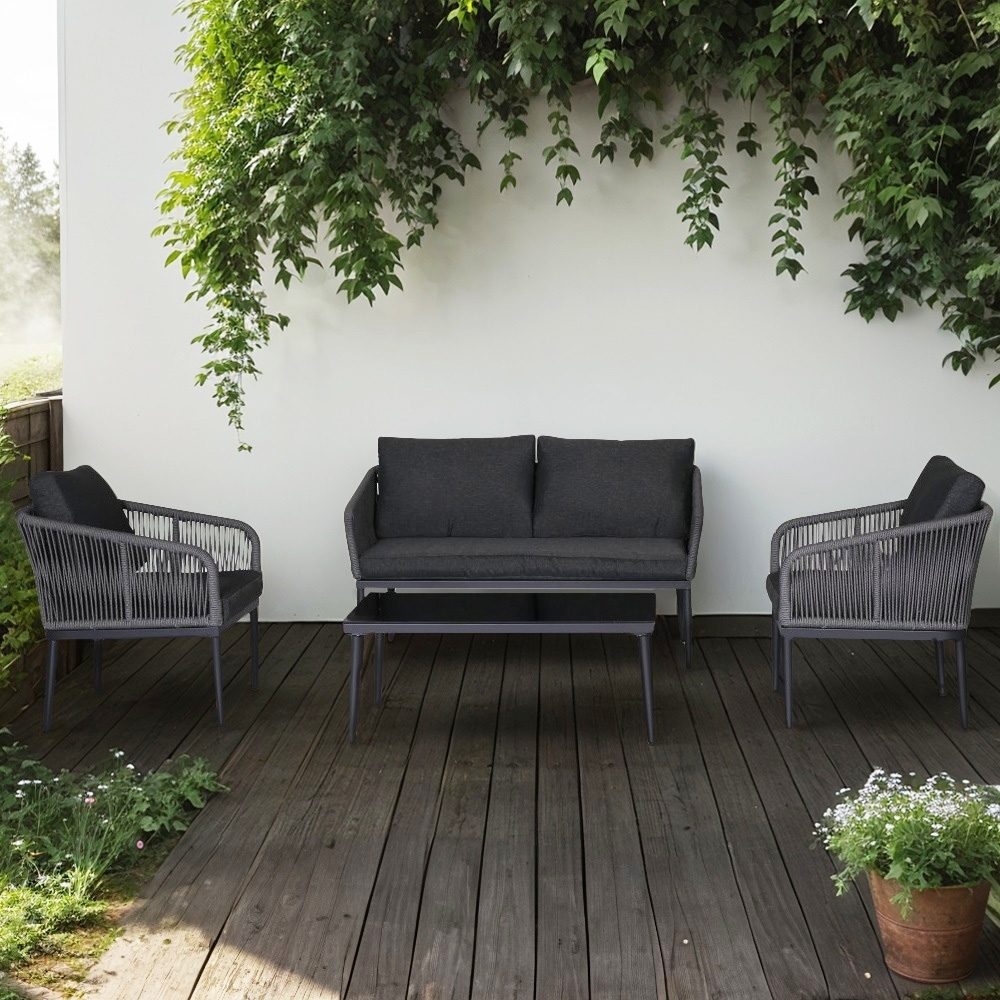 Molde loungegrupp med bord - Svart/gr� rep