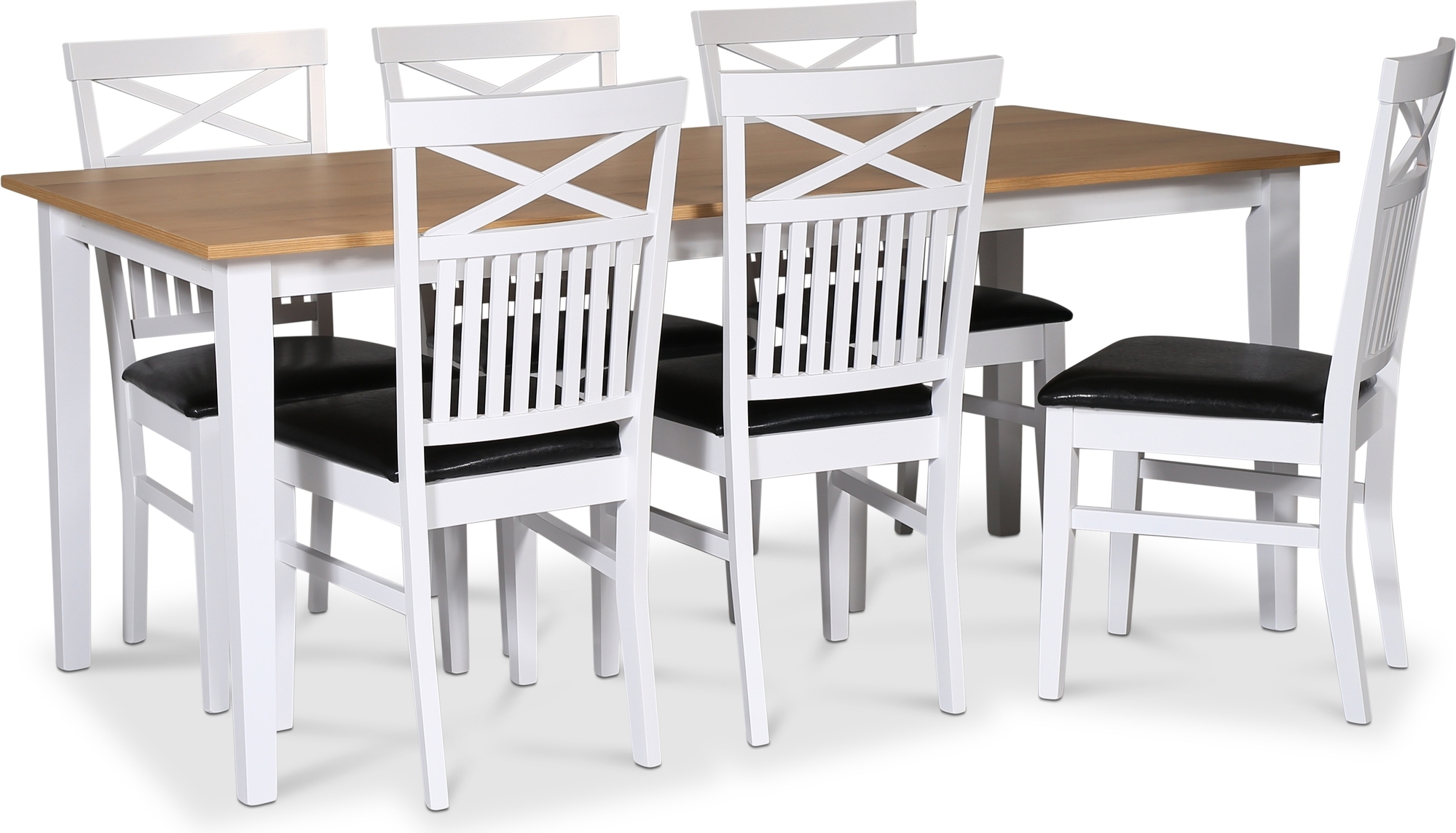 Matgrupp; bord 180x90 cm - Vit / oljad ek med 6 st stolar - Fårö Matgrupp; bord 180x90 cm - Vit / oljad ek med 6 st stolar - Fårö