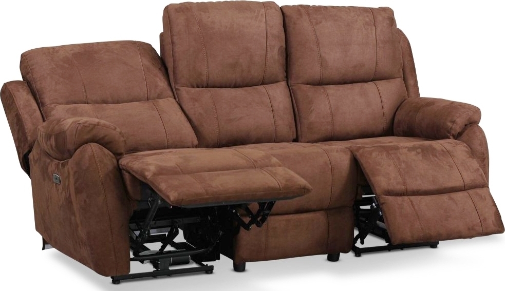 Reclinersoffa - 3-sits (el) i brunt microfibertyg