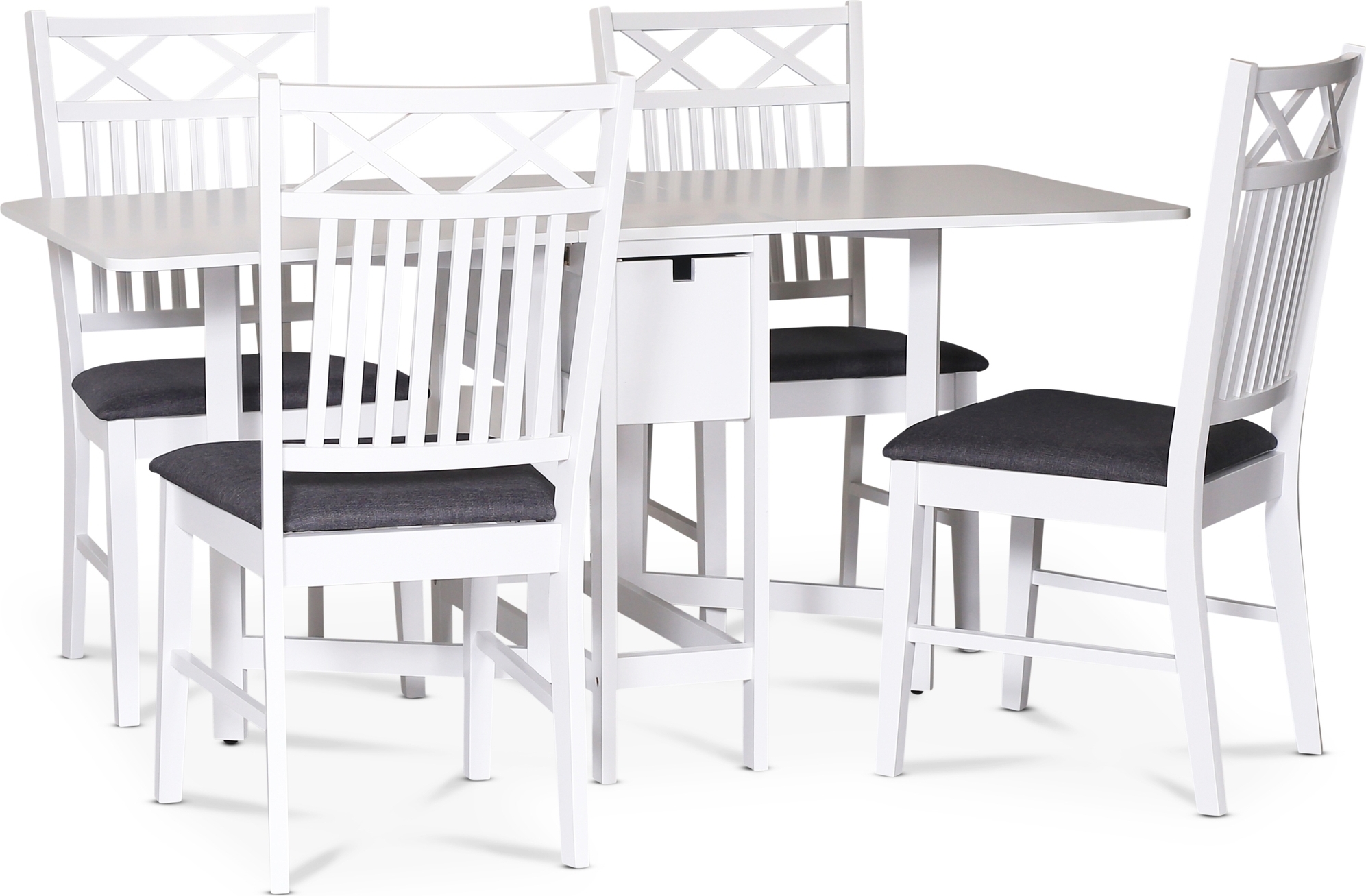 Klaffbord vitt med 4 stolar - Sandhamn + 3.00 x Möbeltassar Klaffbord vitt med 4 stolar - Sandhamn + 3.00 x Möbeltassar