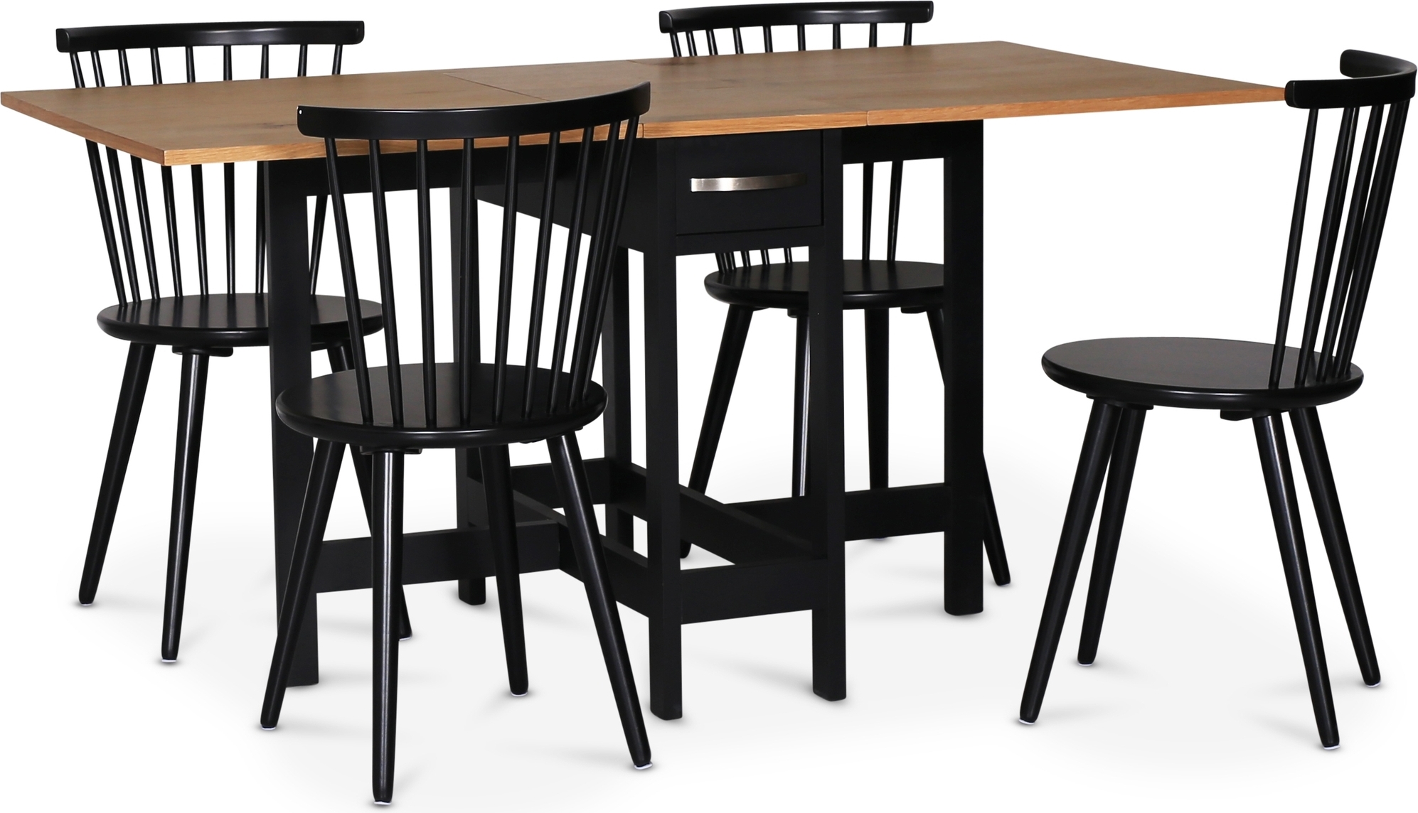 Matgrupp; Slagbord med 4 st pinnstolar - Svart / Ek - Fårö Matgrupp; Slagbord med 4 st pinnstolar - Svart / Ek - Fårö