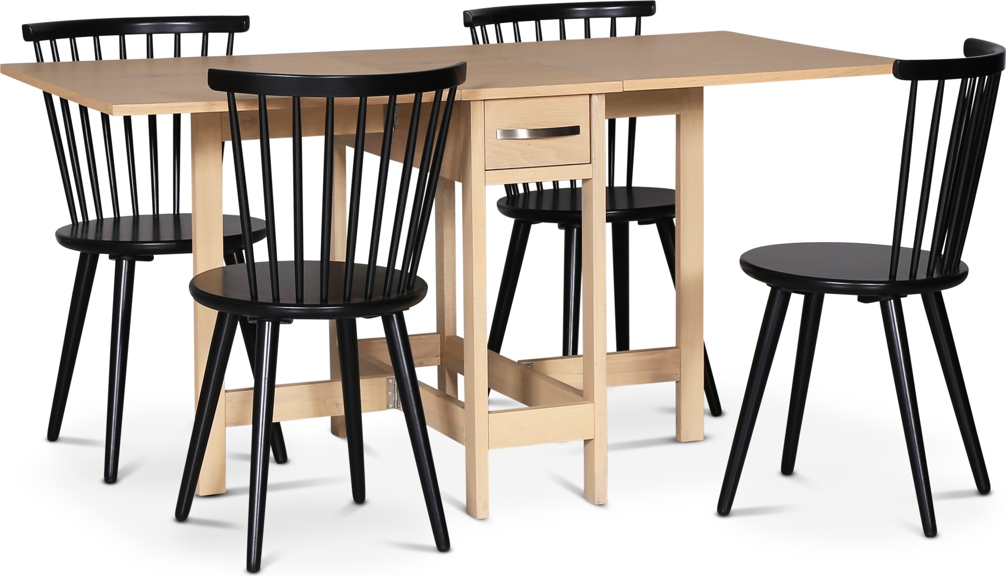 Fårö matgrupp; Fårö klaffbord i Whitewash med 4 st svarta Castor pinnstolar Fårö matgrupp; Fårö klaffbord i Whitewash med 4 st svarta Castor pinnstolar