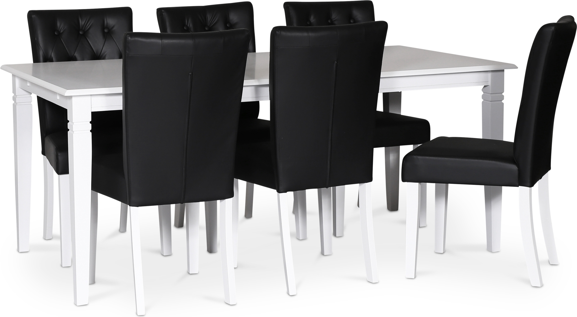 Sandhamn matgrupp; 180x95 cm bord med 6 st Crocket matstolar i svart PU + 6.00 x Stolsdyna