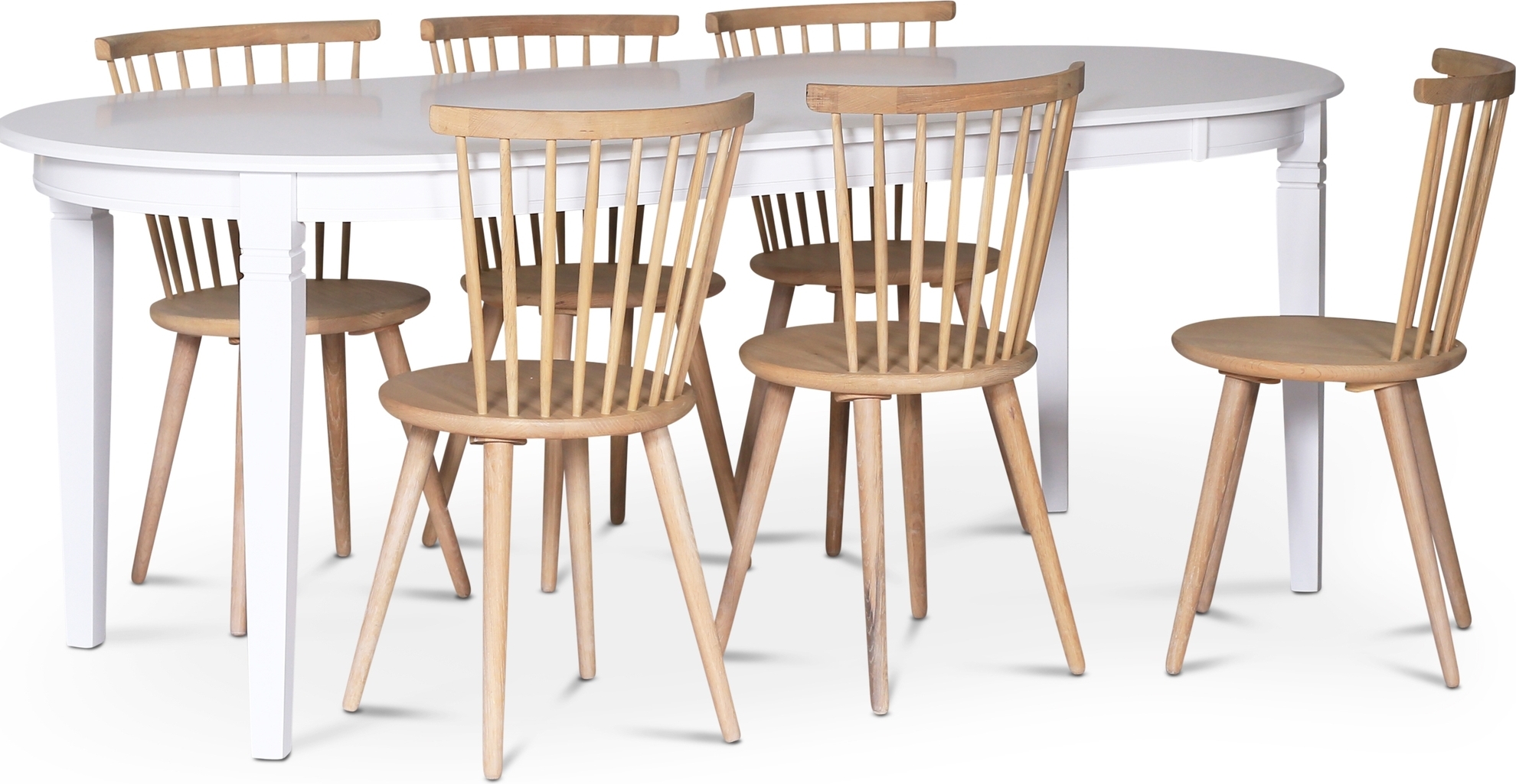 Sandhamn matgrupp; Ovalt matbord med 6 st Castor matstolar i Whitewash