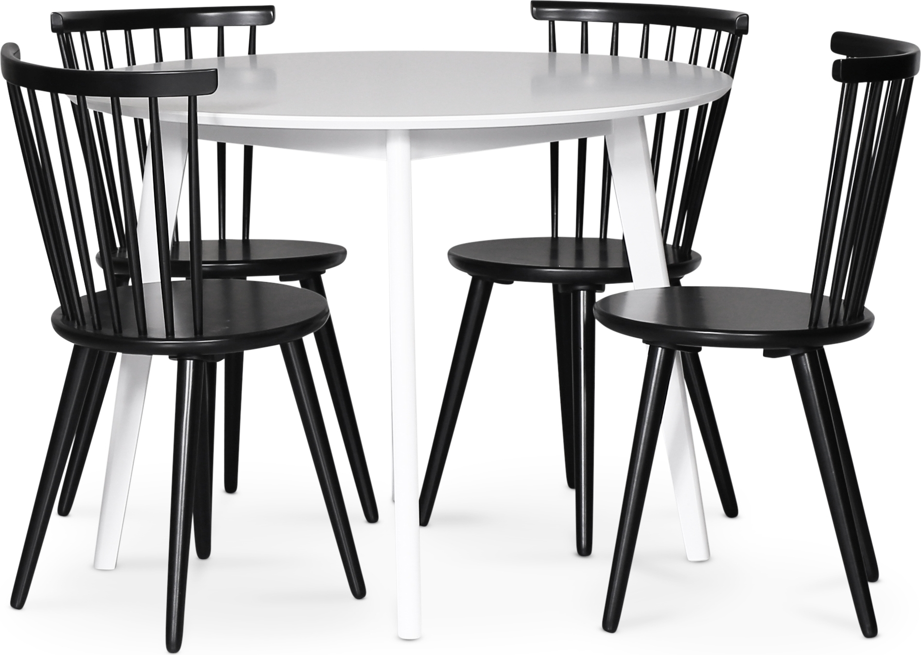 Runt matbord med 4 st svarta pinnstolar