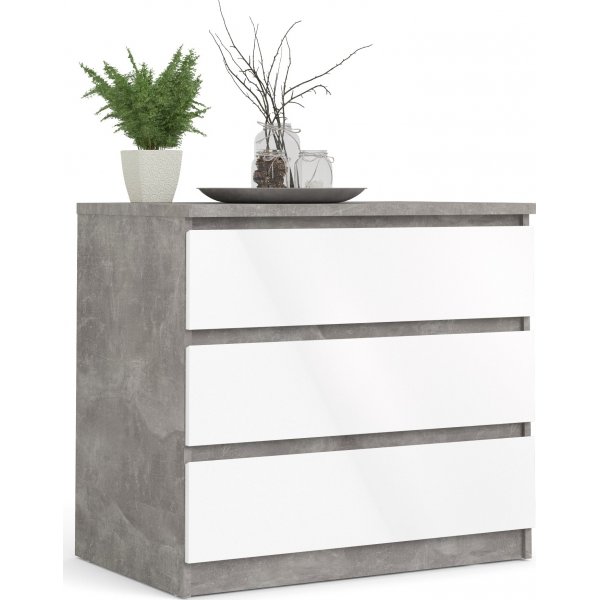 Naia ladekast met 3 lades - Beton/wit Naia ladekast met 3 lades - Beton/wit
