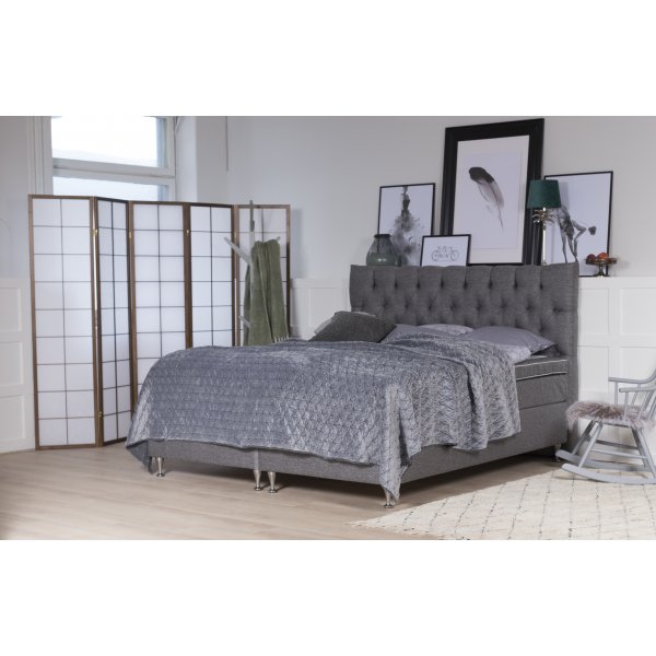 Ebbengrijs continentaal bed - 5-zone tweepersoonsbed met hoofdbord + Meubelpoten