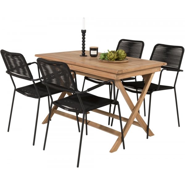 Kenya utematgrupp med 4 st Lindos stolar - Svart/Teak Kenya utematgrupp med 4 st Lindos stolar - Svart/Teak