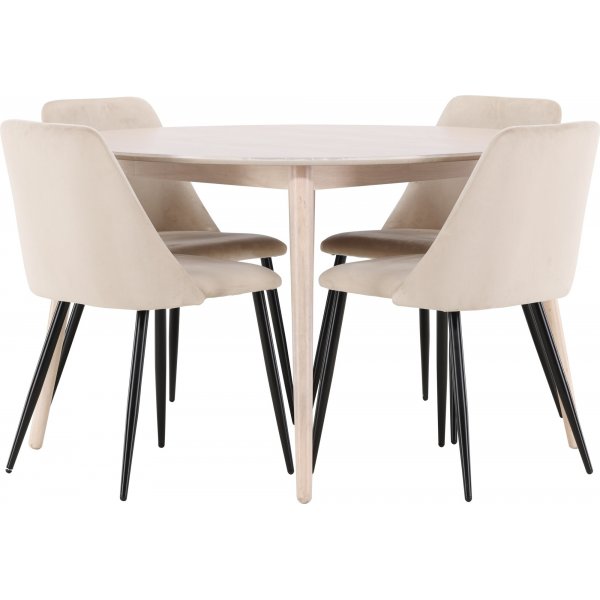 Matbord Flora med 4 st Night stolar - Beige/svart/whitewash + 4.00 x Stolsdyna Matbord Flora med 4 st Night stolar - Beige/svart/whitewash + 4.00 x Stolsdyna