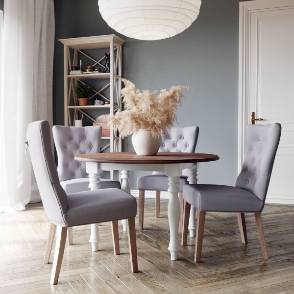 Victoria matgrupp, runt matbord 120 cm med 4 st Tuva Kate Stolar - Vit/Brunbets