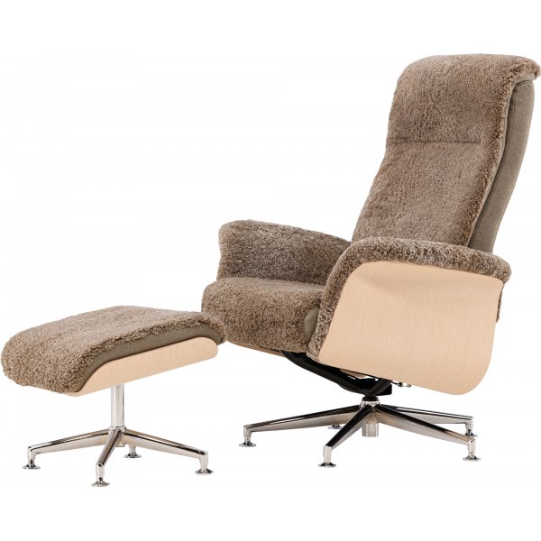 Frskinnsftlj med fotpall - Brun / ek - Ulla