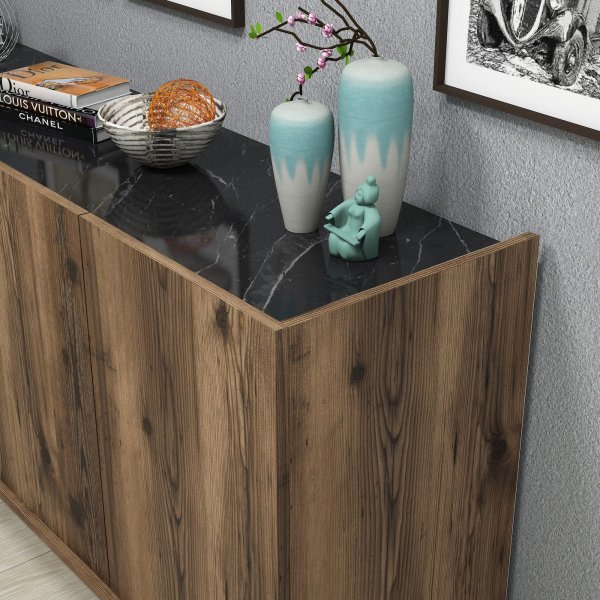 Buffet lgant - Noyer/marbre noir