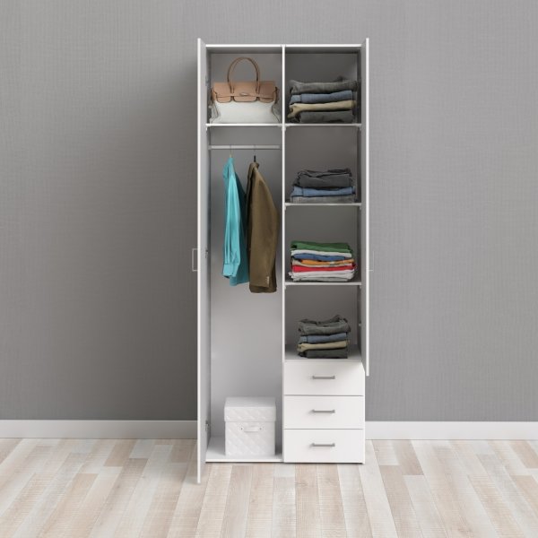 Armoire Space 2 portes et 3 tiroirs - Blanc Armoire Space 2 portes et 3 tiroirs - Blanc