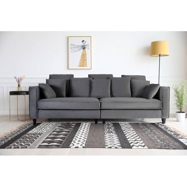 Soffa 250 cm bred mörkgrå sammet 114 cm djup Soffa 250 cm bred mörkgrå sammet 114 cm djup
