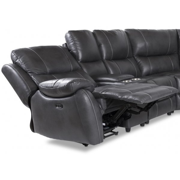 Enjoy recliner-hörnsoffa - 5-sits eldriven i grått konstskinn + Möbelvård Läderrengöring Enjoy recliner-hörnsoffa - 5-sits eldriven i grått konstskinn + Möbelvård Läderrengöring