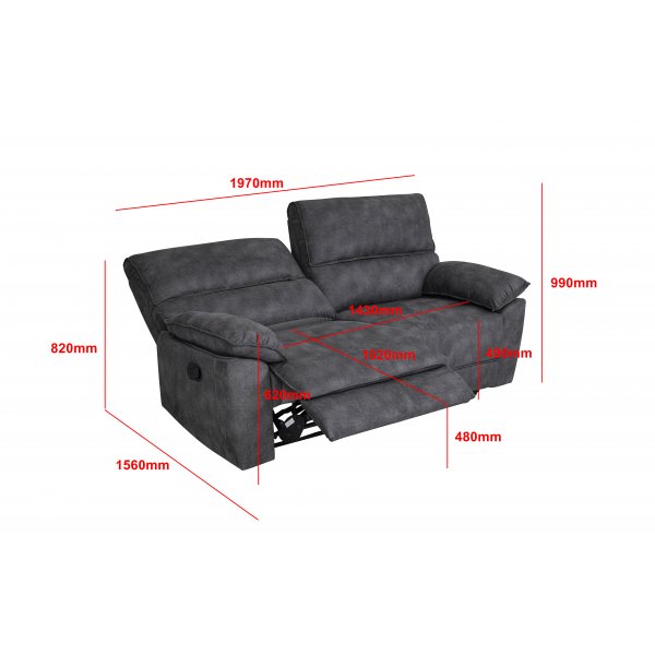 Reclinersoffa 2-sits extra bred i grtt - 197 cm