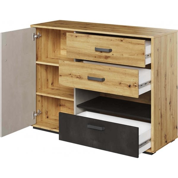 Commode Qubic - Chêne artisanal/gris/noir Commode Qubic - Chêne artisanal/gris/noir