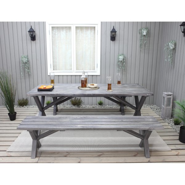 Scottsdale utegrupp bord 190 cm inkl 2 st sittbänkar - Shabby chic grå Scottsdale utegrupp bord 190 cm inkl 2 st sittbänkar - Shabby chic grå