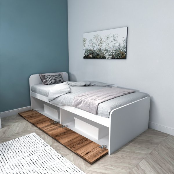 Lit simple Newra 190 x 90 cm - Noyer clair/blanc Lit simple Newra 190 x 90 cm - Noyer clair/blanc