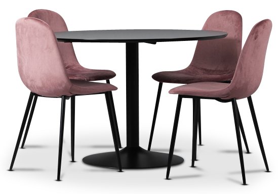 Groupe de repas Seat, table à manger avec 4 chaises en velours Carisma - Noir/Corail Groupe de repas Seat, table à manger avec 4 chaises en velours Carisma - Noir/Corail
