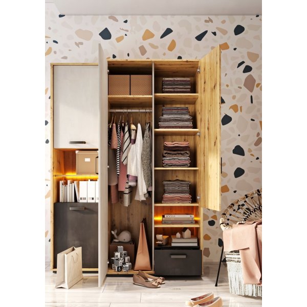 Armoire Qubic 90 cm - Chne artisanal/gris