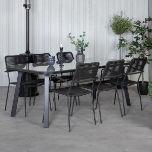 Groupe de repas d'extrieur Paola avec 6 chaises  structure Lindos - Noir
