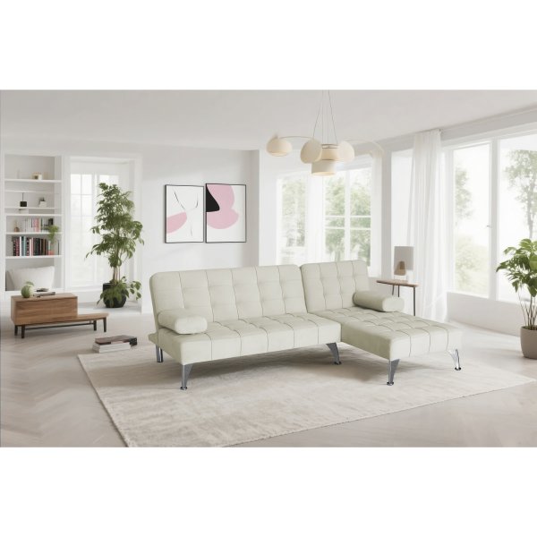 Bdsoffa med divan i beige sammet