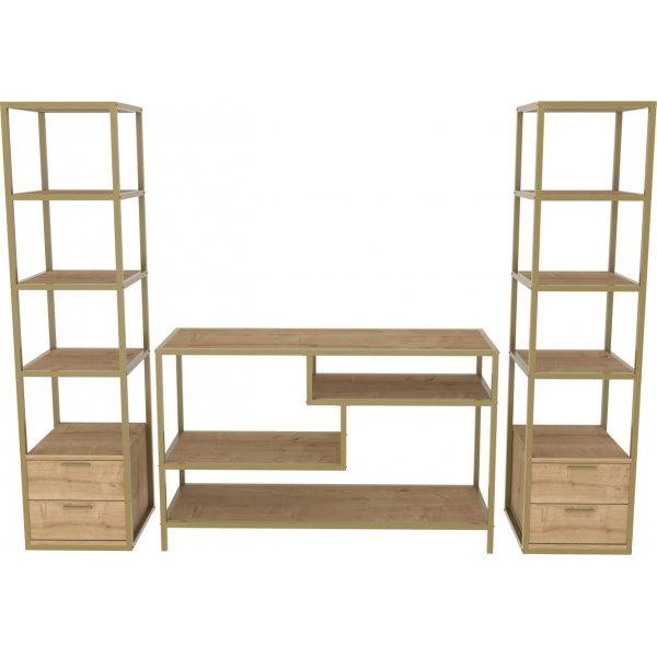Banc multimédia avec étagères Robbins - Doré/chêne Banc multimédia avec étagères Robbins - Doré/chêne